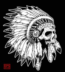 Apache Head Skull On Black Color Isolated