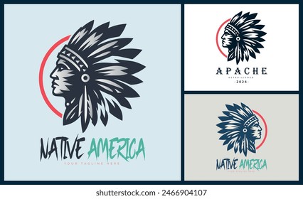 Apache indian aztec native american warrior tribes face head logo template design