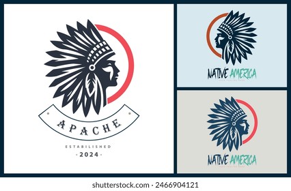 Apache indian aztec native american warrior tribes face head logo template design