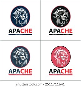 Apache indiano azteca nativo americano guerreiro tribos face cabeça logotipo conjunto silhueta modelo design