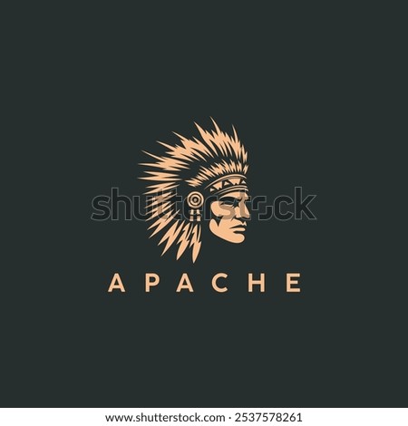 Apache indian chief logo design vector illustration, American native man