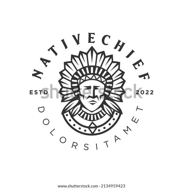Apache indian chief logo mascot design character\
black silhouette retro\
vintage
