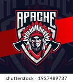 Apache indian chief mascot esport logo design character for gaming and sport logo