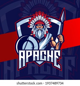 Apache indian chief mascot esport logo design character for gaming and sport logo