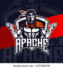 Apache indian chief mascot esport logo design character for gaming and sport logo