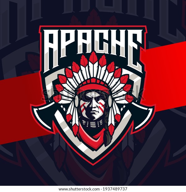 Apache indian chief mascot esport logo design\
character for gaming and sport\
logo