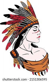 APACHE INDIAN GIRL TATTOO AR BLACK AND COLOR ART VECTOR