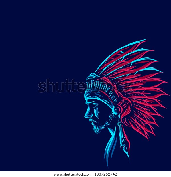 Apache indian warrior hero Line. Pop Art logo.\
Colorful design with dark background. Abstract vector illustration.\
Isolated black background for t-shirt, poster, clothing, merch,\
apparel, badge design