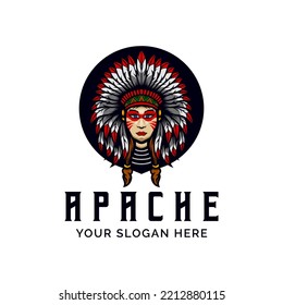 Apache Lady Logo Design Vector Mascot template