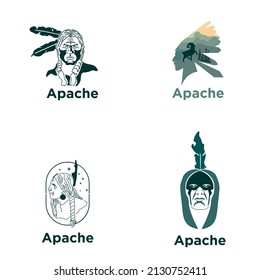 Apache Logo For The Company, Vector Illustration. Apache Indian Man Head Mascot Logo Vector Image