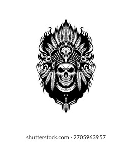 Apache Skull black and white illustration logo