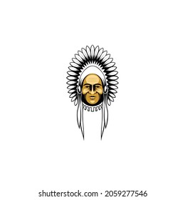 Apache Tribe Vector Image. Apache Tribal Elder. Line And Strip Drawing