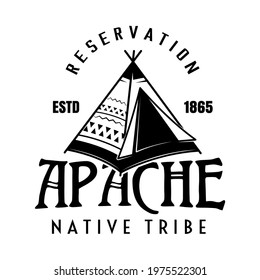 Apache Tribe Vector Vintage Emblem, Label, Badge O Logo In Monochrome Style Isolated On White Background