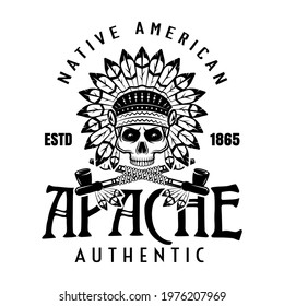 Apache tribe vector vintage emblem, label, badge o logo in monochrome style isolated on white background