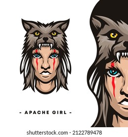 Apache Warrior Girl Detailed Vector Illustration