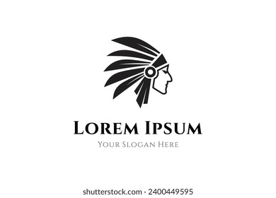 Apache warrior logo, Indian tribe, flat design concept