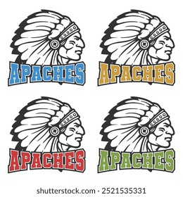 Apaches Illustration Clip Art Design Shape. Mascot Silhouette Icon Vector.	