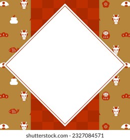 apanese style square frame with dragon and lucky icons' pattern