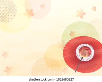 apanese-style background of Japanese umbrella and cherry blossoms.