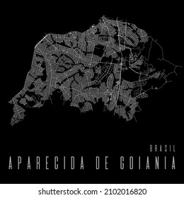 Aparecida de Goiania city vector map poster. Brazil municipality square linear street map, administrative municipal area, white lines on black background, with title.