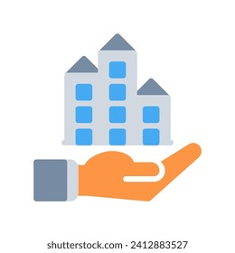 apartement icon and hand icon outline black style. Business and finance icons