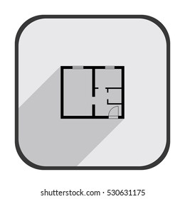 Apartman plan - black vector icon  with long shadow