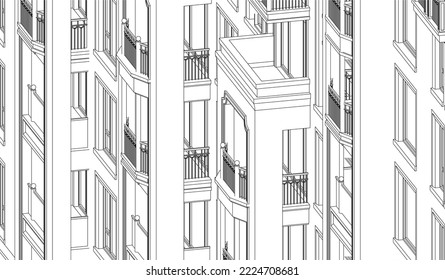 Apartment Architectural Line drawing 3D illustration eps10