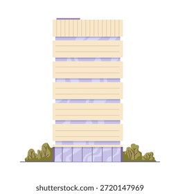 Bloque de apartamentos y diseño moderno de rascacielos para oficinas, edificios de arquitectura aislada y viviendas para ciudadanos. Viviendas de Vector y alojamiento para personas de vidrio con decoración verde