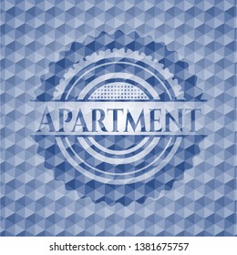 Apartment blue emblem with geometric pattern.