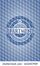 Apartment blue emblem with geometric pattern background. Vector Illustration. Detailed.
