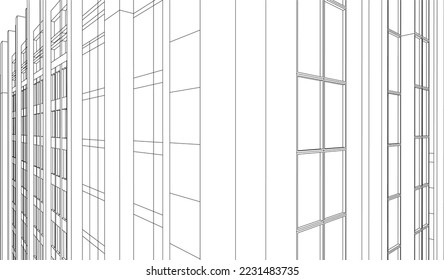 Apartment building architecture 3D drawing illustration vector blueprint