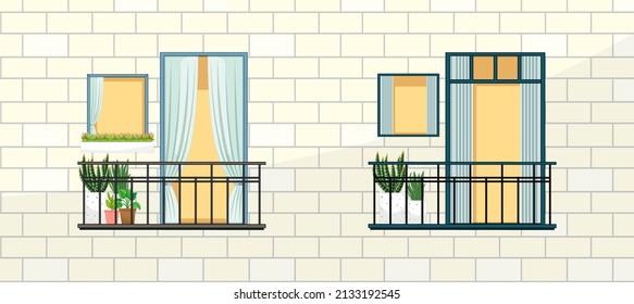 Dibujo de fachada del balcón del edificio de apartamentos