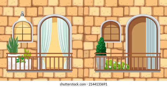 Apartment building balcony facade illustration