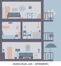 Apartment building in cut. Modern  interior.Vector illustration