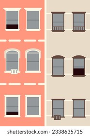 Apartment building with different windows. Architecture poster in flat style.
