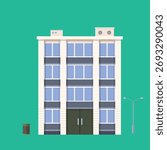 Apartment building flat illustration. Block of flats city illustration. 