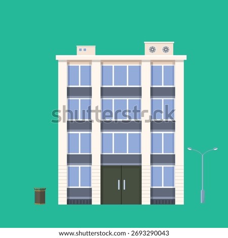 Apartment building flat illustration. Block of flats city illustration. 