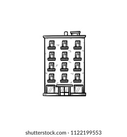 Apartment building hand drawn outline doodle icon. Real estate down payment, finance and investment concept vector sketch illustration for print, web, mobile and infographics on white background.