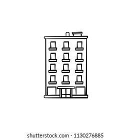 Apartment building hand drawn outline doodle icon. Real estate listing, finance and investment concept vector sketch illustration for print, web, mobile and infographics on white background.