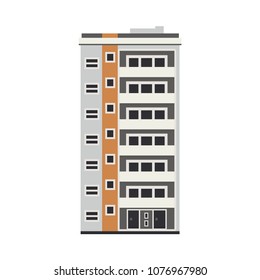 Apartment building house exterior icon. City modern architecture, dormitory area object. Dwelling house, residental building skyscraper. Cityscape design element. Vector flat illustration