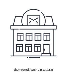 Icono de construcción de apartamentos, ilustración lineal aislada, vector de línea delgada, signo de diseño web, símbolo de concepto de contorno con trazo editable sobre fondo blanco.