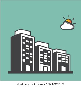 Apartment and building icon with sun. Flat icon design style. EPS 10