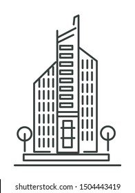 Apartment building isolated linear icon vector, bank or hotel. City center real estate, flat rent, multi-storey construction. Hospital, urban architecture, downtown skyscraper outline symbol