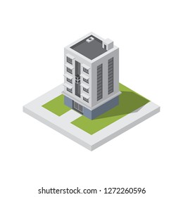 Apartment Building Isometric Vector Illustration.