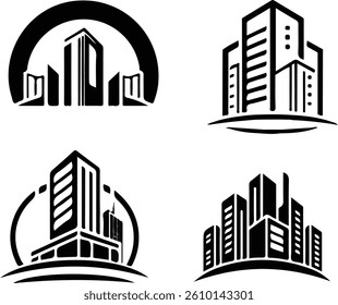 Apartment building line art logo design vector art