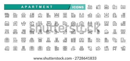 Apartment and Building Line Editable Icons set. Editable stroke. Vector illustration. Featuring real estate, skyscraper, construction, house, mortgage and more.