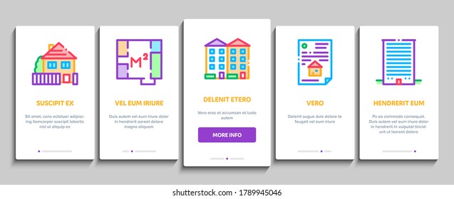 Apartment Building Onboarding Mobile App Page Screen Vector. Apartment Floor Plan Architectural Project And House, Real Estate Agreement And Key Illustrations