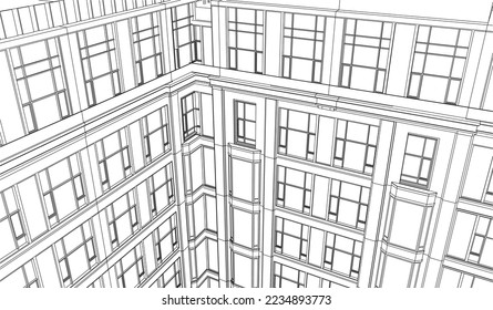 Apartment building perspective 3D  illustration line