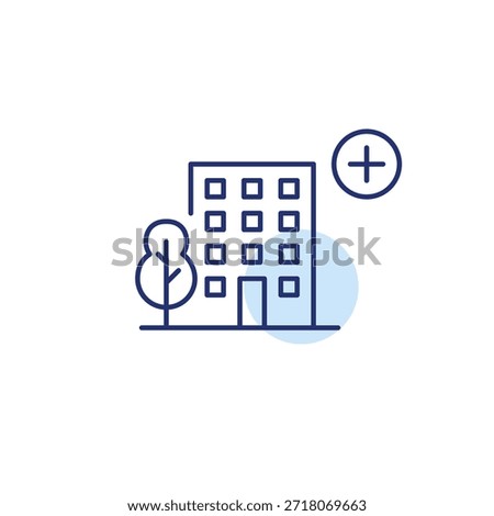 Apartment building and plus. House update, home interior repairs and renovation. Pixel perfect, editable stroke vector icon