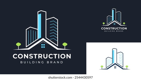 Apartment Building Real Estate Construction Logo Design Inspiration. Elegant Architectural Symbol for Real Estate and Construction Business Identity. City House Building Vector Illustration.